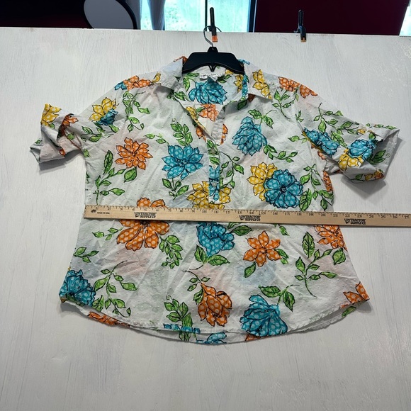 Cathy Daniels Women’s Floral Button Blouse XL 100% Cotton Textured Dot White Top - Picture 5 of 7